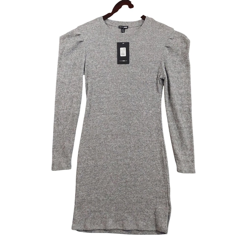 Fashion Nova Dress Womens XL Gray Not Like Other Girls Ribbed Knit Mini Bodycon